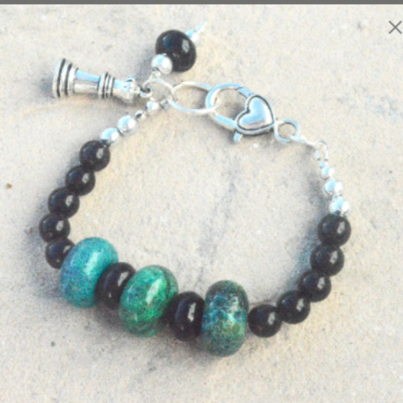 Conceptual Subculture Jewelry - Chrysocolla Black Onyx Beaded Bracelet Handmade